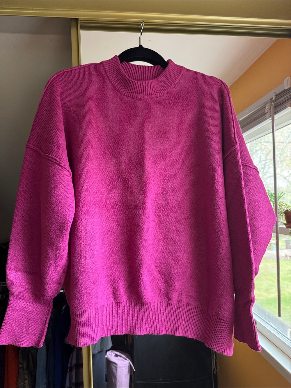 Women's Bright Fuchsia Crewneck Sweater - Relaxed Knit
